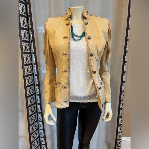 Ren Ellis Jackets & Blazers - Ren Ellis Southwest Beaded Women Leather Jacket with Fringe